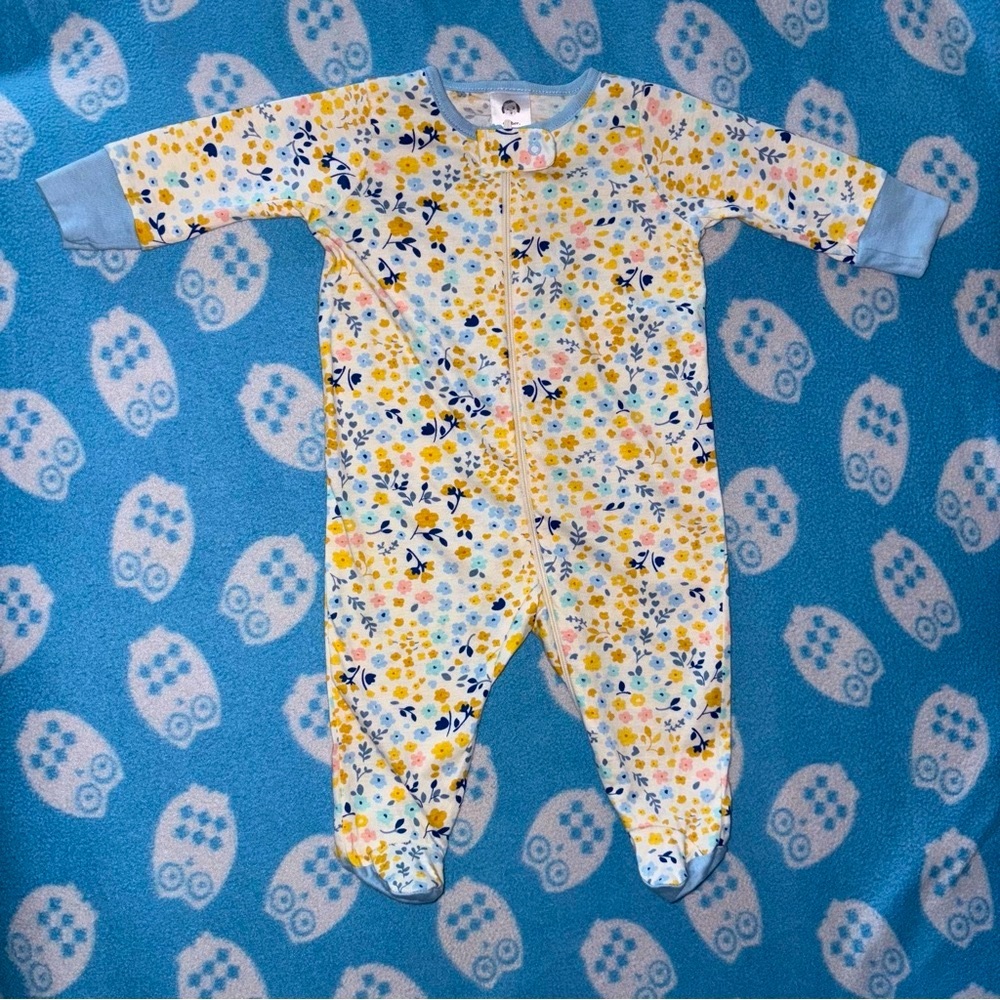 Gerber Yellow and Blue Floral Footie One Piece
